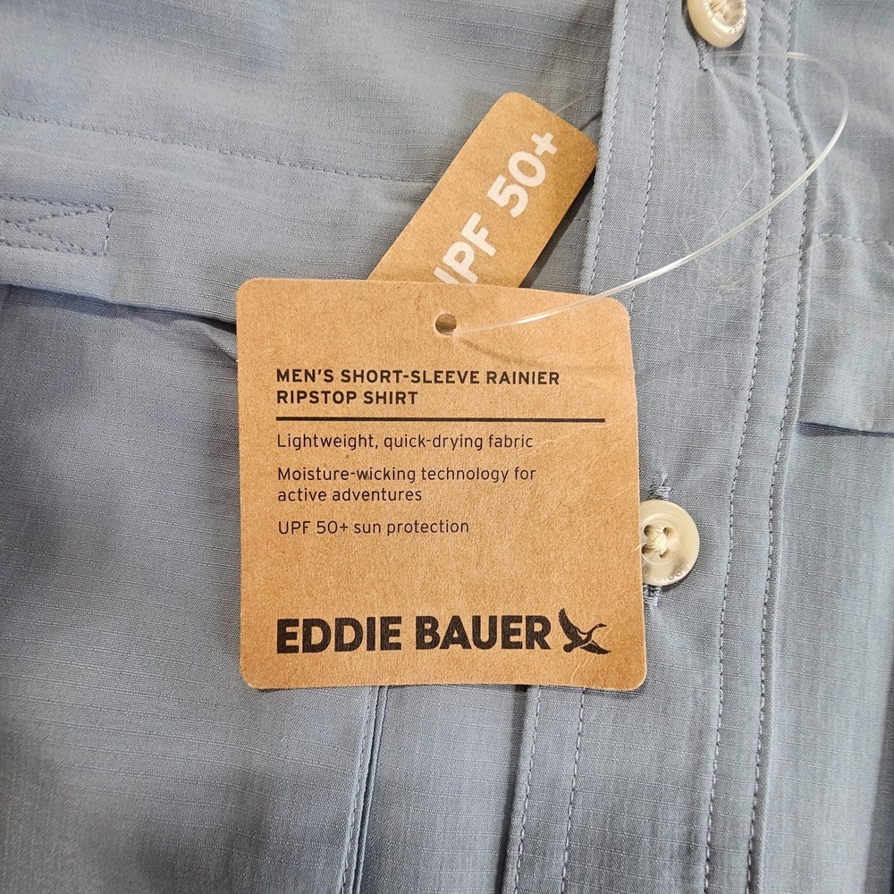 NWT Eddie Bauer Rainier Ripstop Shirt Men Small Blue UPF 50 Short Sleeve - Picture 4 of 6
